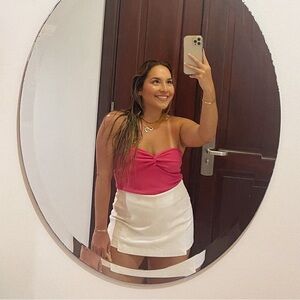 Pink Knit Ribbed Strapless Top